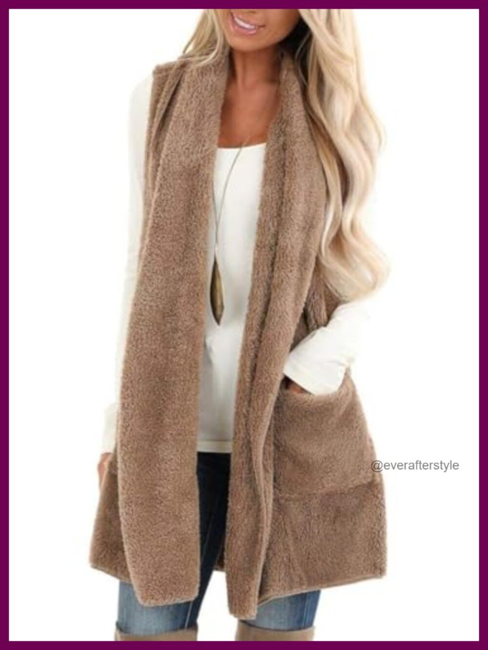 Women's Sherpa Fleece Open Front Sleeveless Vest Fuzzy Cardigan